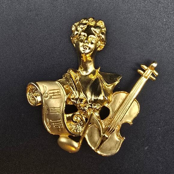 AJC Music Composer Brooch Violin Sheet Music Gold Tone Musician Gift - Picture 1 of 8